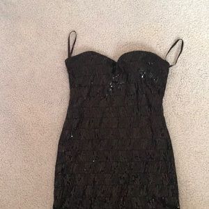 Bodycon strapless black sequin dress